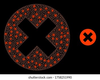 Schlaues Web-Mesh löschen mit leuchtenden Flecken. Illuminierte Vektor-2D-Konstellation, die durch Löschen des Symbols erstellt wurde. Polygonale Löschung mit glattem Rahmen. Lineares 2D-Maschen in eps10, Vektorformat, Linien,
