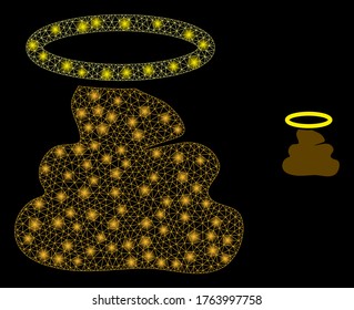 Shiny Web-Masche heiligen Scheiße mit Lichtflecken. Illuminierte Vektor 2D-Konstellation aus heiligen Scheiße Symbol. Sparkle karcass Masche polygonal heilige Scheiße. Drahtkarton-2D-Netz im Vektorformat EPS,