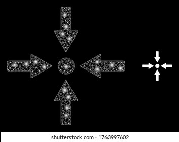Luminoso punto de encuentro de malla web con puntos brillantes. Constelación vectorial iluminada 2d creada a partir del icono de punto de encuentro. Punto de encuentro poligonal de malla de marco de esparcido.