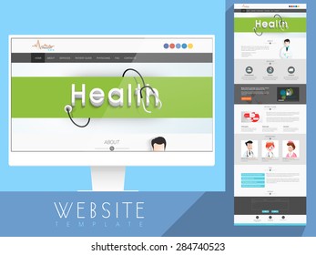 Shiny website template layout with desktop presentation, based on health and medical concept.