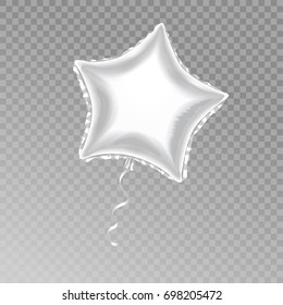 Shiny White Balloon, Foil Star with ribbon. Vector.