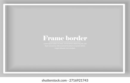 Shiny white frame with glowing effects. Silver square frame with shadow on grey background
