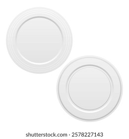 Shiny White Plate Vector. Dinner Plate Design. Tableware Plate Elements.