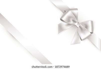 Shiny white satin ribbon on white background. Vector