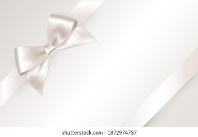 Shiny white satin ribbon on white background. Vector