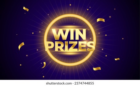 shiny win prize banner for lucky winners celebration with golden confetti vector 