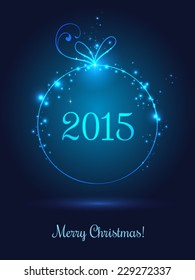 Shiny Xmas ball for Merry Christmas 2015 celebration on dark blue background. Vector eps illustration