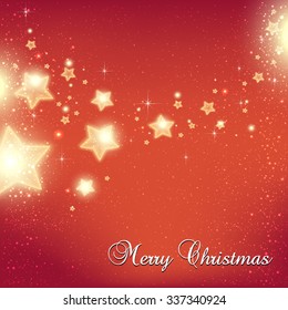 Shiny Xmas stars for Merry Christmas celebration on red background with light dots, stars. Vector eps illustration