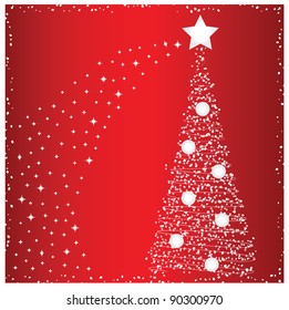 Shiny xmas tree with bubbles on red