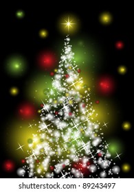 Shiny Xmas tree on black background