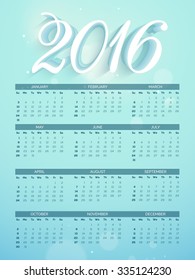 Shiny Yearly Calendar design of 2016 for Happy New Year celebration.