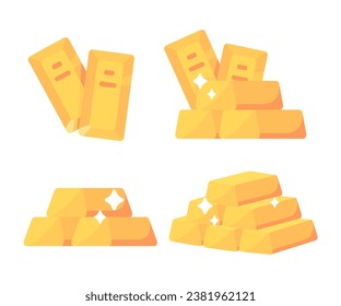 Shiny yellow gold bars pile of valuables. Vector Illustration.