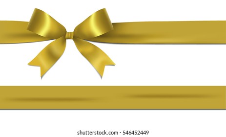 Shiny yellow, gold ribbon bow isolated on white background with copy space. For using special days. 