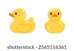 shiny yellow rubber duck, front and side view illustration 