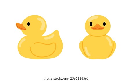 shiny yellow rubber duck, front and side view illustration 