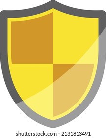 Shiny yellow shield icon. Protection symbol. Safety sign