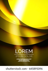 Shiny yellow silk wave template, color satin with effects, vector abstract background