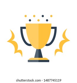 Shiny yellow winner cup, competition award, top performance, best result, vector flat design illustration