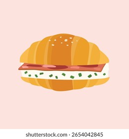 Shio pan Japanese salted roll bread with cream cheese and bacon. vector illustration