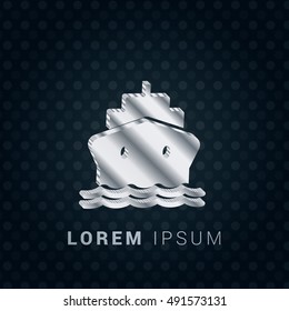 Ship 3D silver/platinum metallic chromium precious Icon / Logo Design