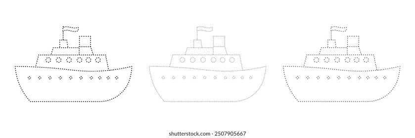 ship ,activity page, three different dot thicknesses variations, vector set