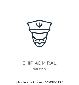 Icono del almirante de envío. Icono de contorno almirante de barco lineal delgado aislado en fondo blanco de la colección náutica. Signo vectorial de línea, símbolo para web y móvil