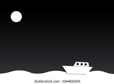 Ship alone in the sea paper cut