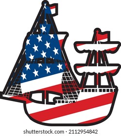 A ship with American flag pattern illustration
