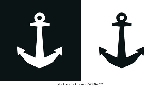 ship anchor in black and white. Vector set