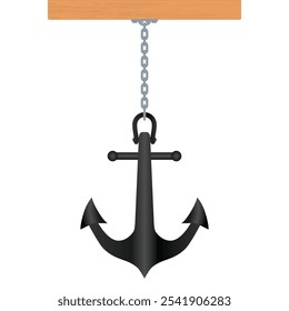 Ship anchor with chain, decorative item, vector illustration