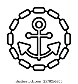 Ship Anchor Chain Vector Line Icon Design