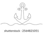 Ship anchor continuous line drawing and minimalist style isolate outline vector icon