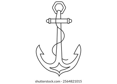 Ship anchor continuous line drawing and minimalist style isolate outline vector icon