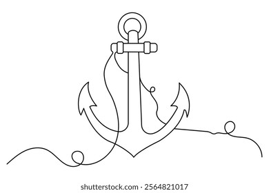 Ship anchor continuous line drawing and minimalist style isolate outline vector icon