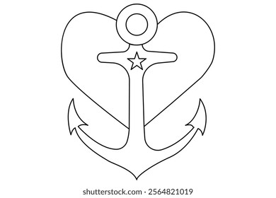 Ship anchor continuous line drawing and minimalist style isolate outline vector icon