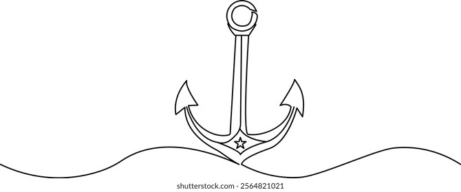 Ship anchor continuous line drawing and minimalist style isolate outline vector icon