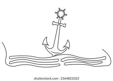 Ship anchor continuous line drawing and minimalist style isolate outline vector icon