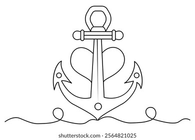 Ship anchor continuous line drawing and minimalist style isolate outline vector icon