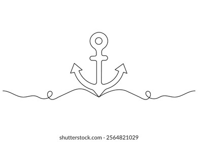 Ship anchor continuous line drawing and minimalist style isolate outline vector icon