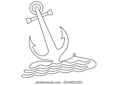 Ship anchor continuous line drawing and minimalist style isolate outline vector icon