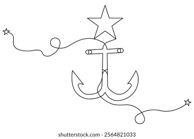 Ship anchor continuous line drawing and minimalist style isolate outline vector icon