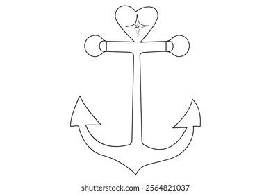 Ship anchor continuous line drawing and minimalist style isolate outline vector icon