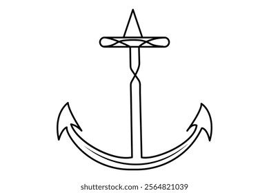 Ship anchor continuous line drawing and minimalist style isolate outline vector icon