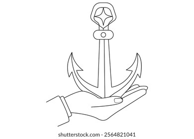 Ship anchor continuous line drawing and minimalist style isolate outline vector icon