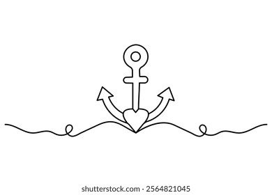 Ship anchor continuous line drawing and minimalist style isolate outline vector icon