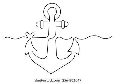 Ship anchor continuous line drawing and minimalist style isolate outline vector icon