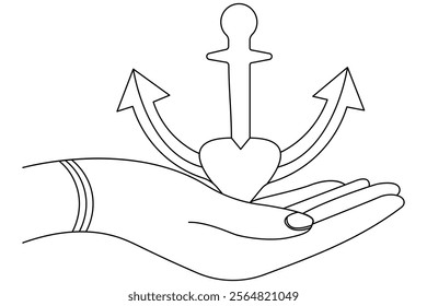 Ship anchor continuous line drawing and minimalist style isolate outline vector icon