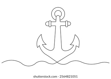 Ship anchor continuous line drawing and minimalist style isolate outline vector icon