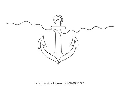 Ship Anchor continuous one line drawing of minimalist style isolate outline vector illustration