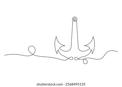 Ship Anchor continuous one line drawing of minimalist style isolate outline vector illustration